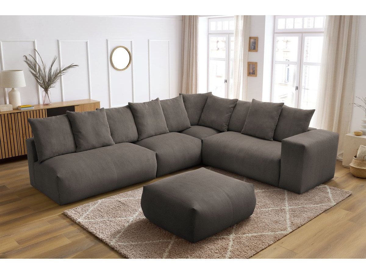 VOLTAIRE modulaire vaste hoekbank met 2 tweezitsfauteuils, 1 hoekbank, 1 enkele fauteuil en 1 poef