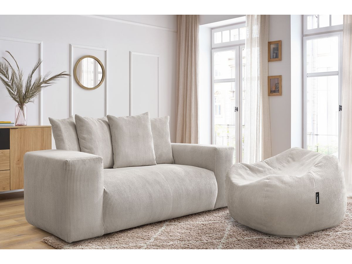 Canapé droit fixe 2 places VOLTAIRE avec pouf