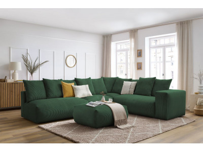 Canapé d'angle fixe modulable VOLTAIRE avec 2 chauffeuses 2 places, 1 angle, 1 chauffeuse 1 place et 1 pouf