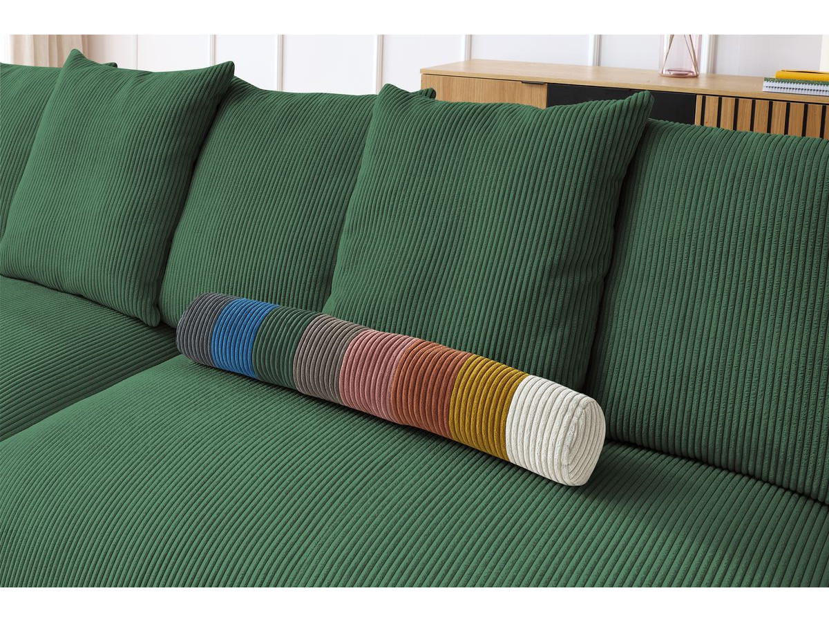 Canapé d'angle fixe EVEREST tissu chiné - Orange - Angle droit - 10 coussins