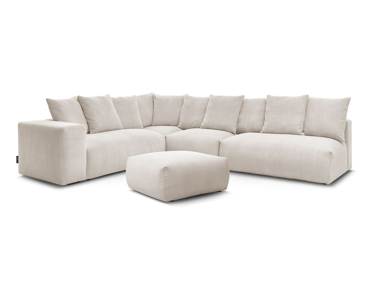 Canapé d'angle fixe modulable VOLTAIRE avec 2 chauffeuses 2 places, 1 angle, 1 chauffeuse 1 place et 1 pouf