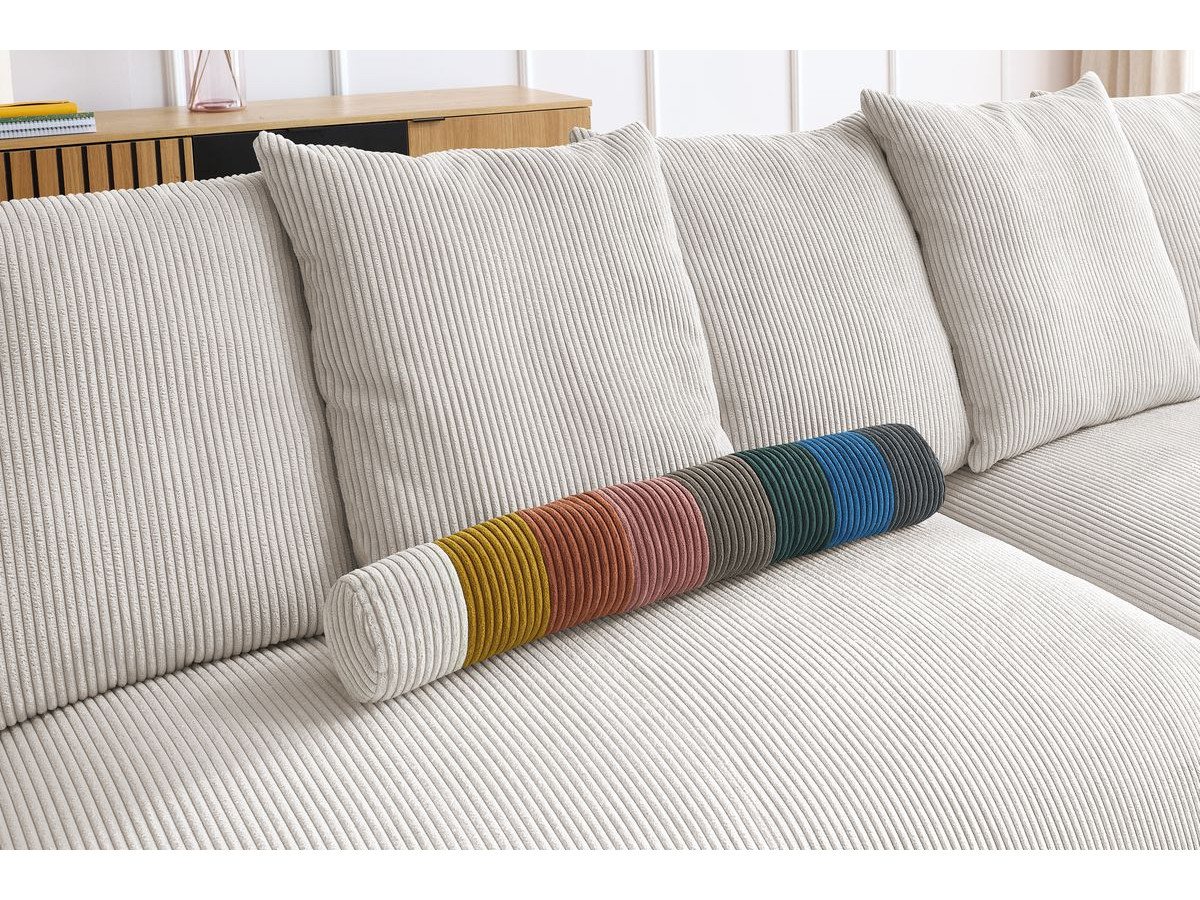 Canapé d'angle fixe EVEREST tissu chiné - Orange - Angle droit - 10 coussins