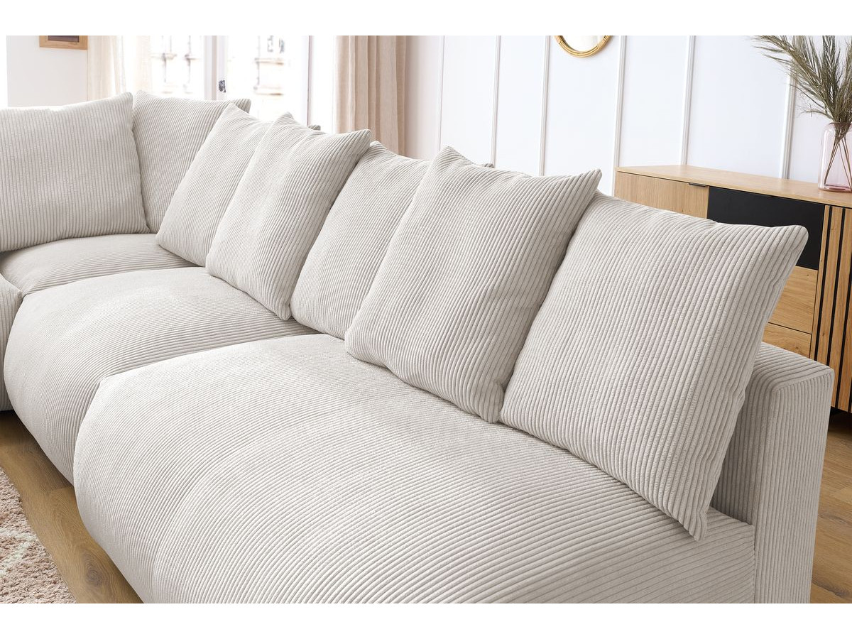 Canapé d'angle fixe EVEREST tissu chiné - Orange - Angle droit - 10 coussins
