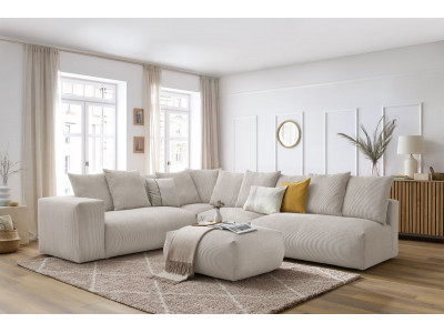 Canapé d'angle fixe modulable VOLTAIRE avec 2 chauffeuses 2 places, 1 angle, 1 chauffeuse 1 place et 1 pouf