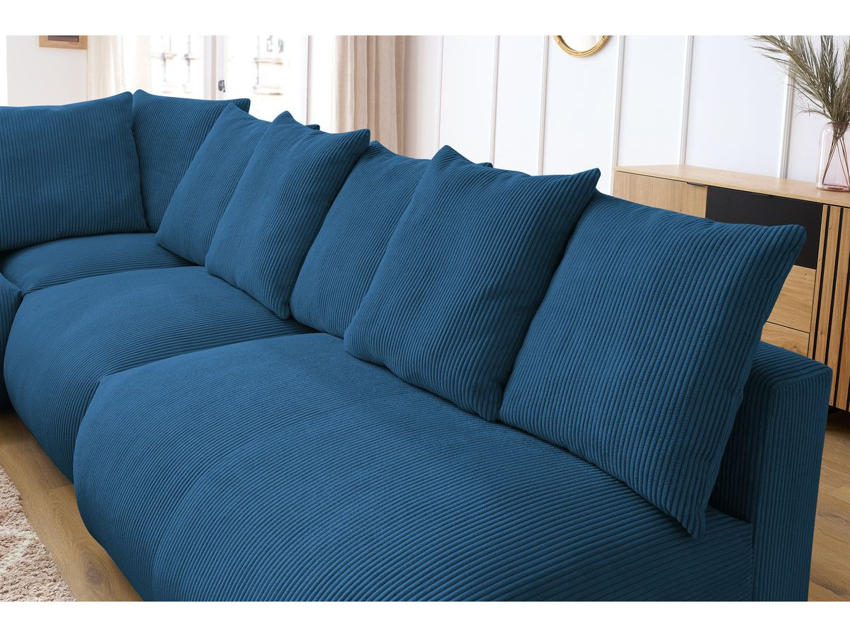 Canapé d'angle fixe modulable VOLTAIRE avec 2 chauffeuses 2 places, 1 angle, 1 chauffeuse 1 place et 1 pouf