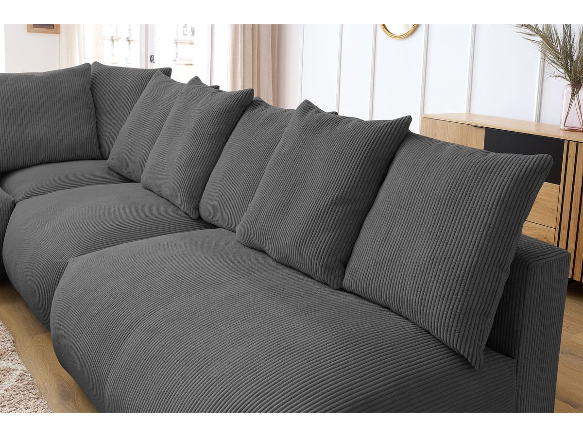 Canapé d'angle fixe modulable VOLTAIRE avec 2 chauffeuses 2 places, 1 angle, 1 chauffeuse 1 place et 1 pouf