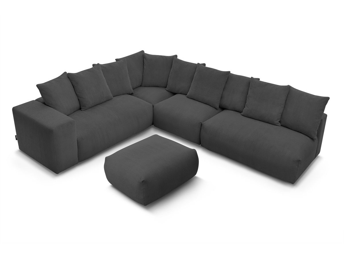 Canapé d'angle fixe modulable VOLTAIRE avec 2 chauffeuses 2 places, 1 angle, 1 chauffeuse 1 place et 1 pouf