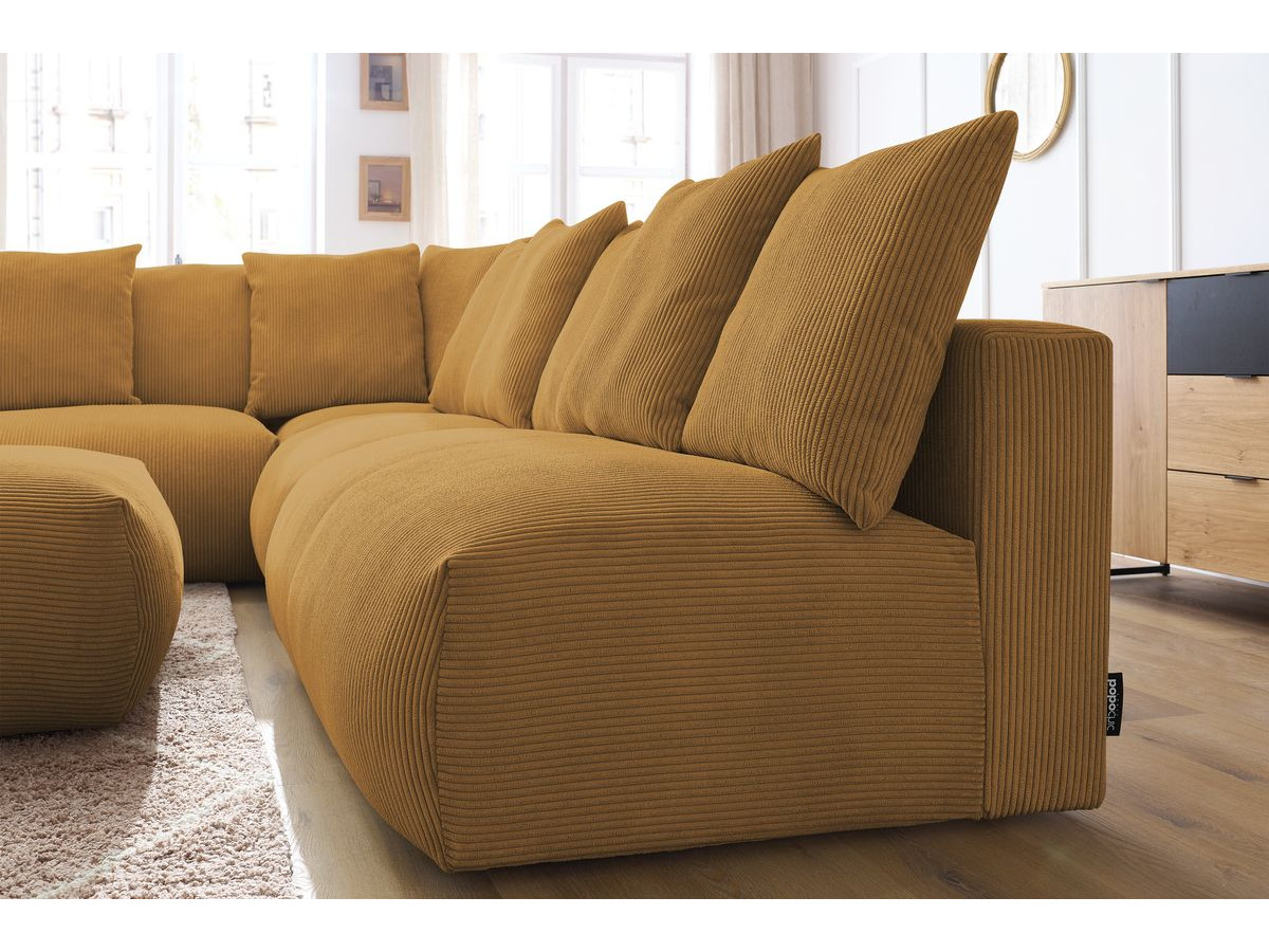 Canapé d'angle fixe modulable VOLTAIRE avec 2 chauffeuses 2 places, 1 angle, 1 chauffeuse 1 place et 1 pouf