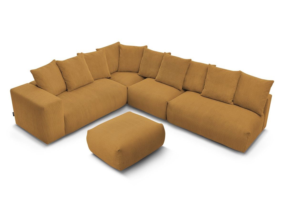 Canapé d'angle fixe modulable VOLTAIRE avec 2 chauffeuses 2 places, 1 angle, 1 chauffeuse 1 place et 1 pouf