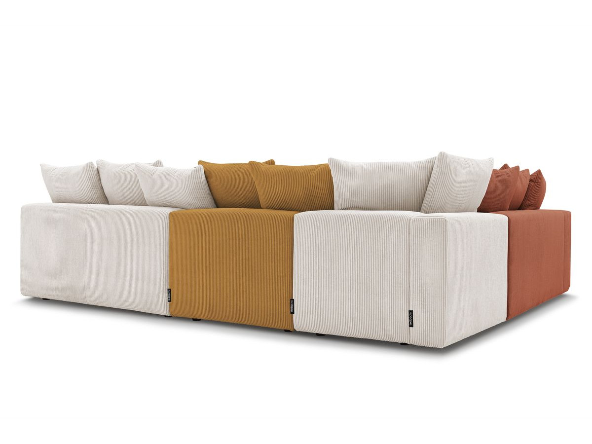 Canapé d'angle fixe modulable VOLTAIRE avec 2 chauffeuses 2 places, 1 angle, 1 chauffeuse 1 place et 1 pouf