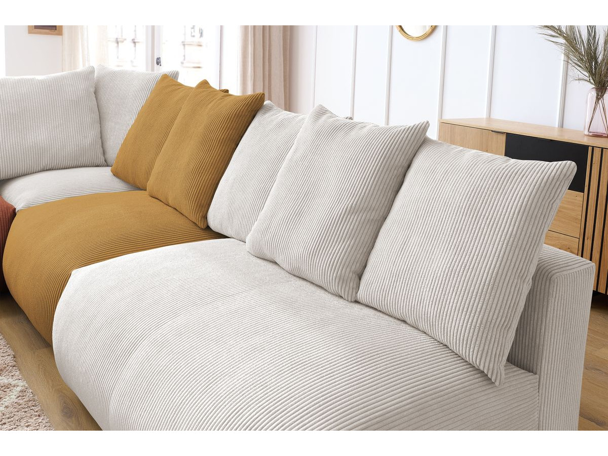 Canapé d'angle fixe modulable VOLTAIRE avec 2 chauffeuses 2 places, 1 angle, 1 chauffeuse 1 place et 1 pouf
