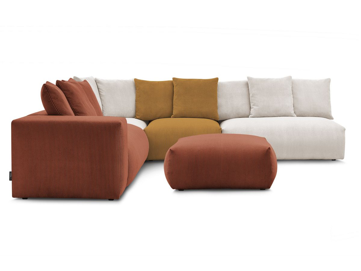 Canapé d'angle fixe modulable VOLTAIRE avec 2 chauffeuses 2 places, 1 angle, 1 chauffeuse 1 place et 1 pouf
