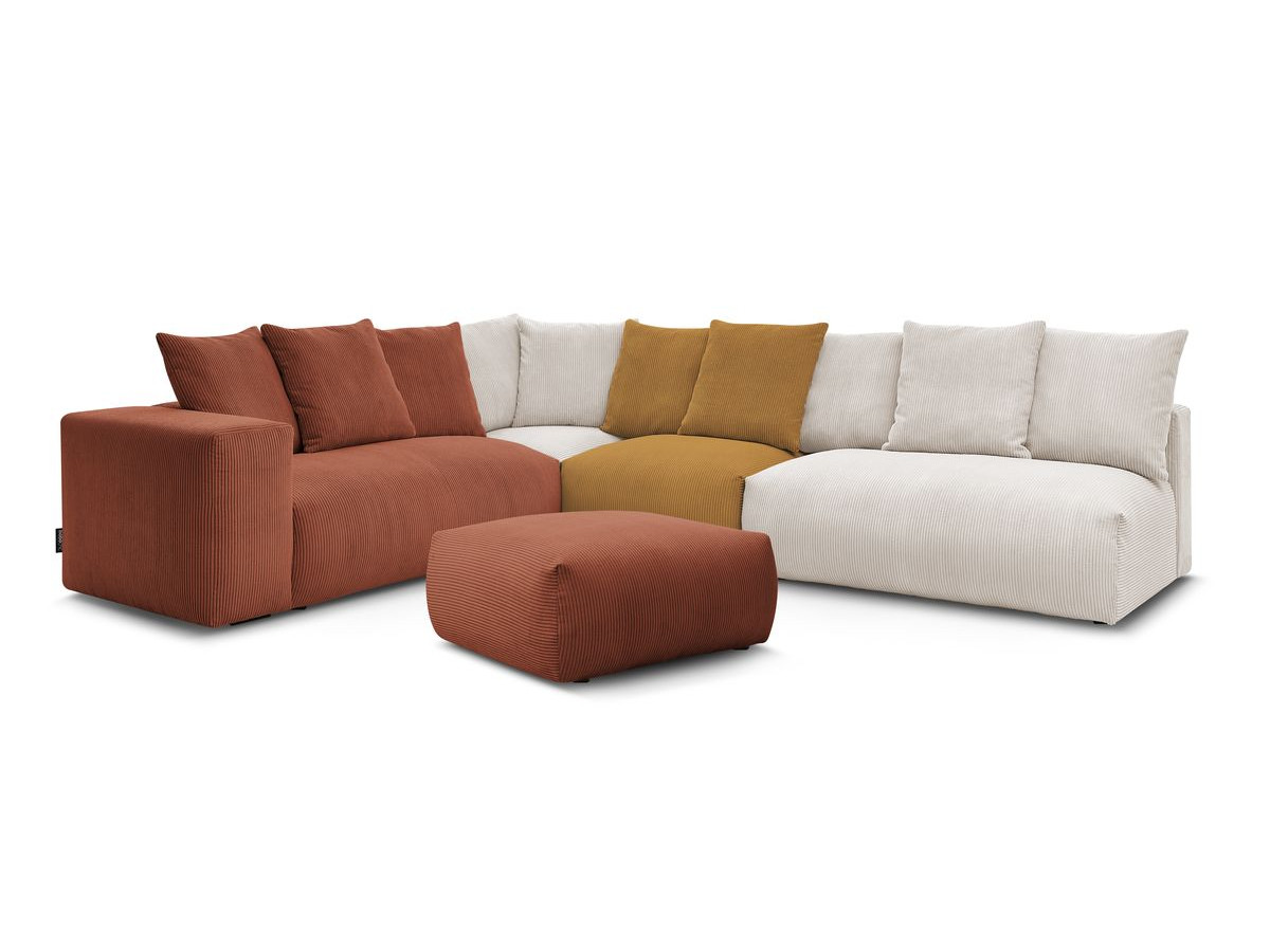 Canapé d'angle fixe modulable VOLTAIRE avec 2 chauffeuses 2 places, 1 angle, 1 chauffeuse 1 place et 1 pouf