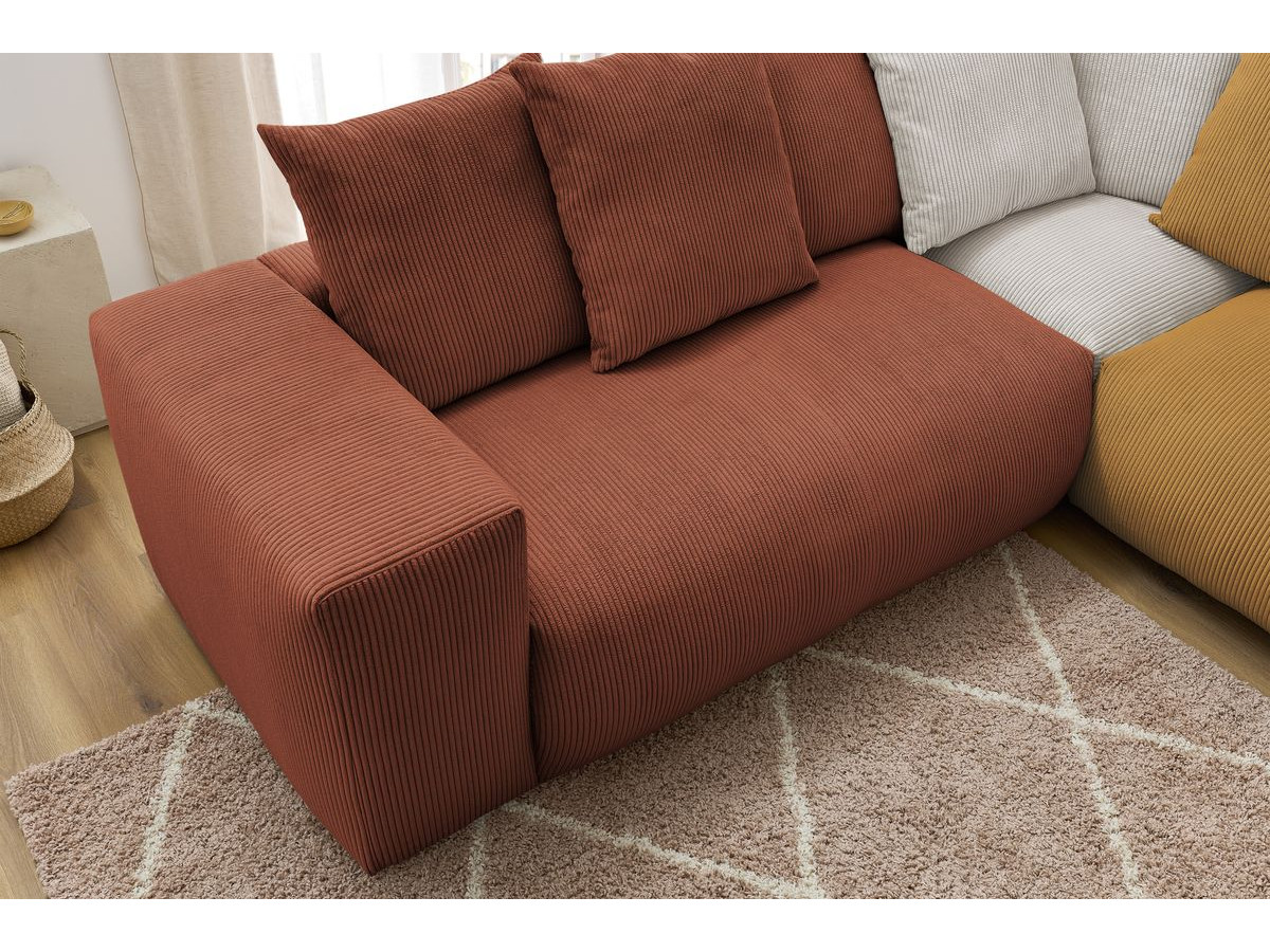 Canapé d'angle fixe modulable VOLTAIRE avec 2 chauffeuses 2 places, 1 angle, 1 chauffeuse 1 place et 1 pouf