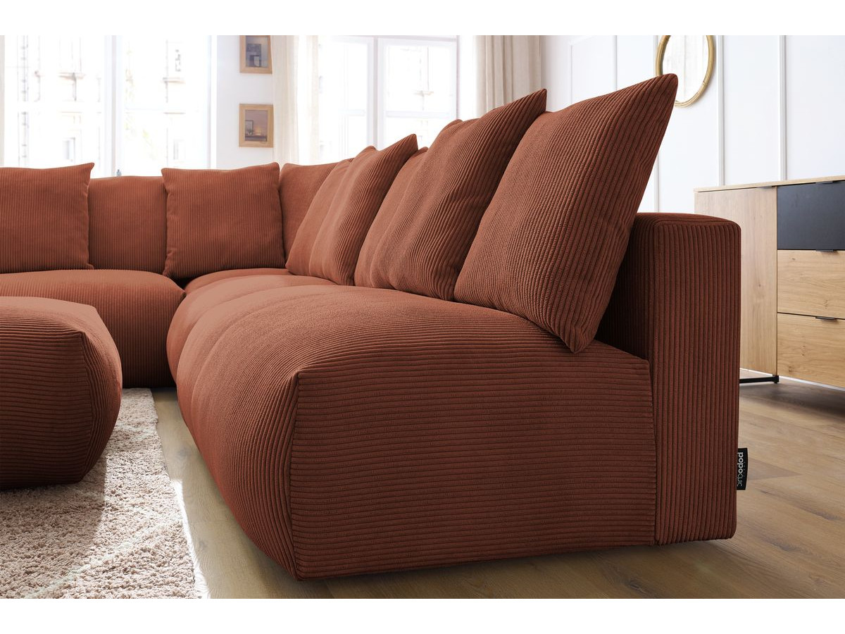VOLTAIRE modulaire vaste hoekbank met 2 tweezitsfauteuils, 1 hoekbank, 1 enkele fauteuil en 1 poef