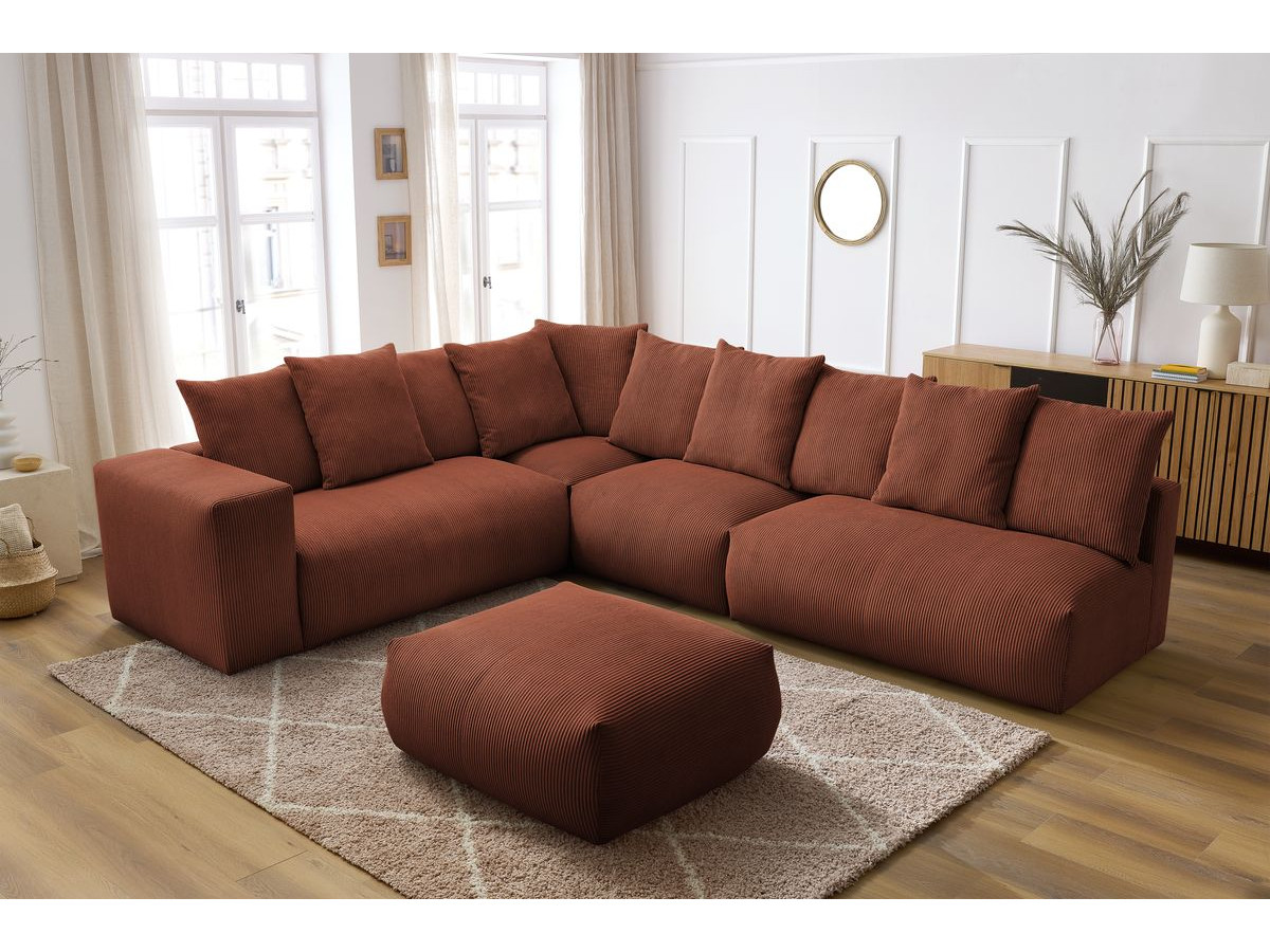 VOLTAIRE modulaire vaste hoekbank met 2 tweezitsfauteuils, 1 hoekbank, 1 enkele fauteuil en 1 poef