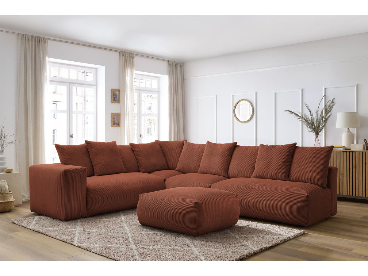 VOLTAIRE modulaire vaste hoekbank met 2 tweezitsfauteuils, 1 hoekbank, 1 enkele fauteuil en 1 poef
