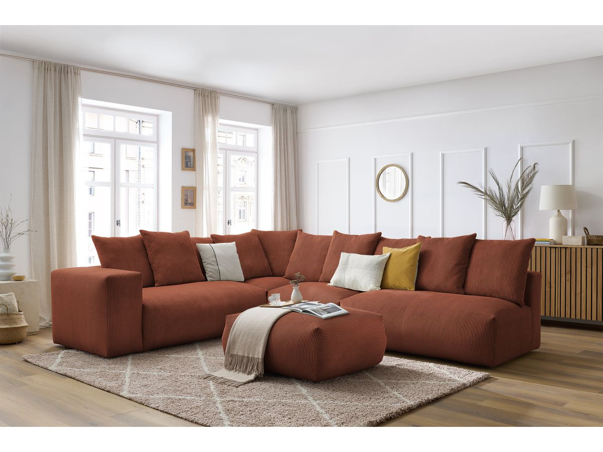 VOLTAIRE modulaire vaste hoekbank met 2 tweezitsfauteuils, 1 hoekbank, 1 enkele fauteuil en 1 poef