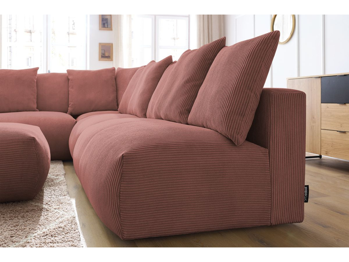 VOLTAIRE modulaire vaste hoekbank met 2 tweezitsfauteuils, 1 hoekbank, 1 enkele fauteuil en 1 poef