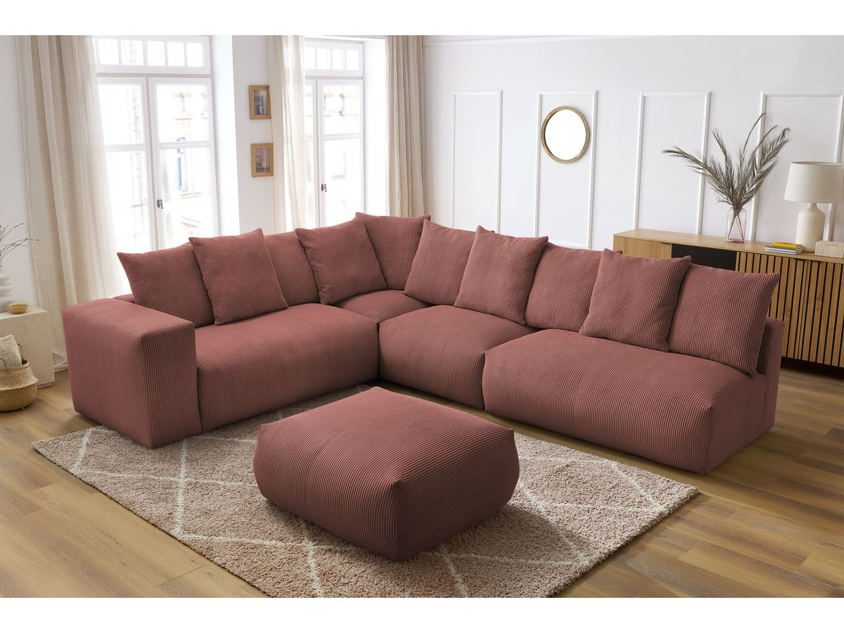 VOLTAIRE modulaire vaste hoekbank met 2 tweezitsfauteuils, 1 hoekbank, 1 enkele fauteuil en 1 poef