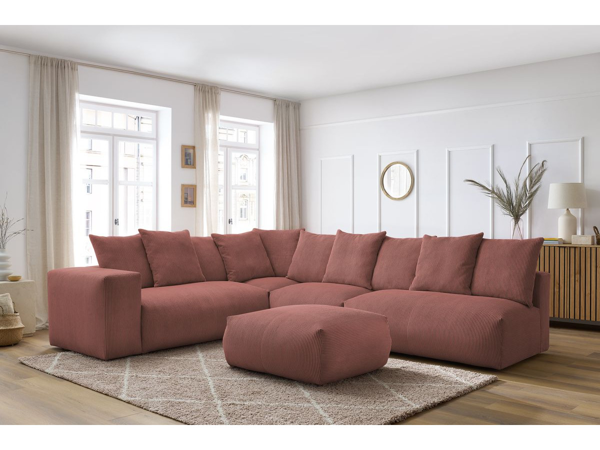 VOLTAIRE modulaire vaste hoekbank met 2 tweezitsfauteuils, 1 hoekbank, 1 enkele fauteuil en 1 poef