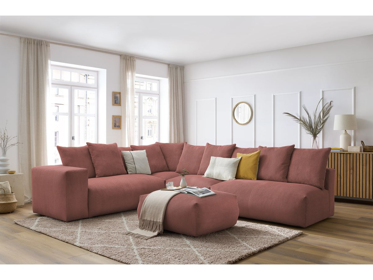 VOLTAIRE modulaire vaste hoekbank met 2 tweezitsfauteuils, 1 hoekbank, 1 enkele fauteuil en 1 poef
