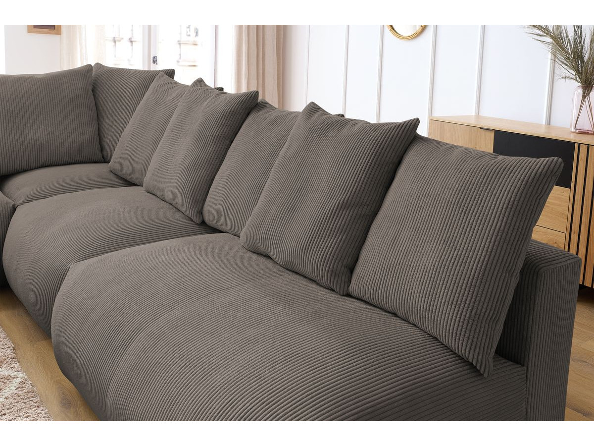 Canapé d'angle fixe modulable VOLTAIRE avec 2 chauffeuses 2 places, 1 angle, 1 chauffeuse 1 place et 1 pouf