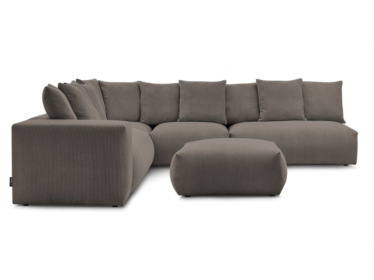 Canapé d'angle fixe modulable VOLTAIRE avec 2 chauffeuses 2 places, 1 angle, 1 chauffeuse 1 place et 1 pouf