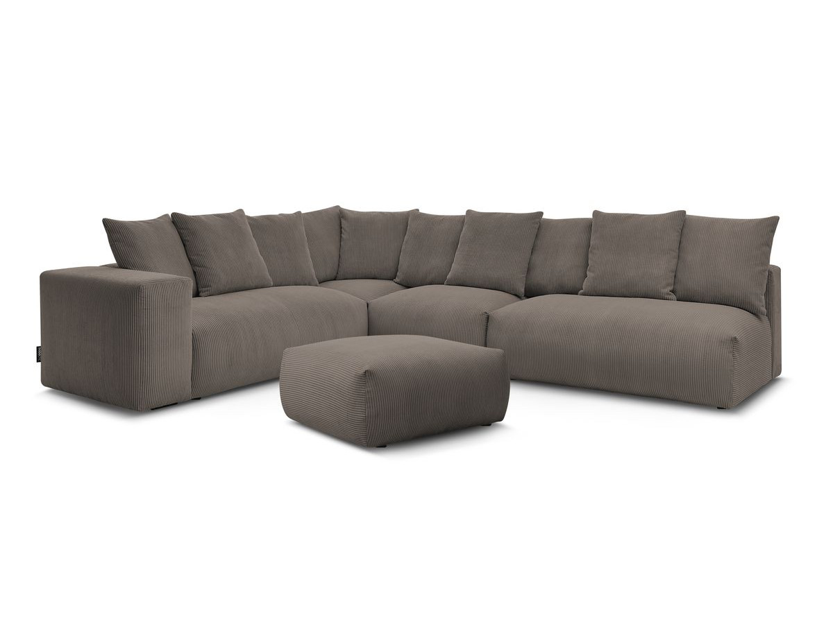 Canapé d'angle fixe modulable VOLTAIRE avec 2 chauffeuses 2 places, 1 angle, 1 chauffeuse 1 place et 1 pouf