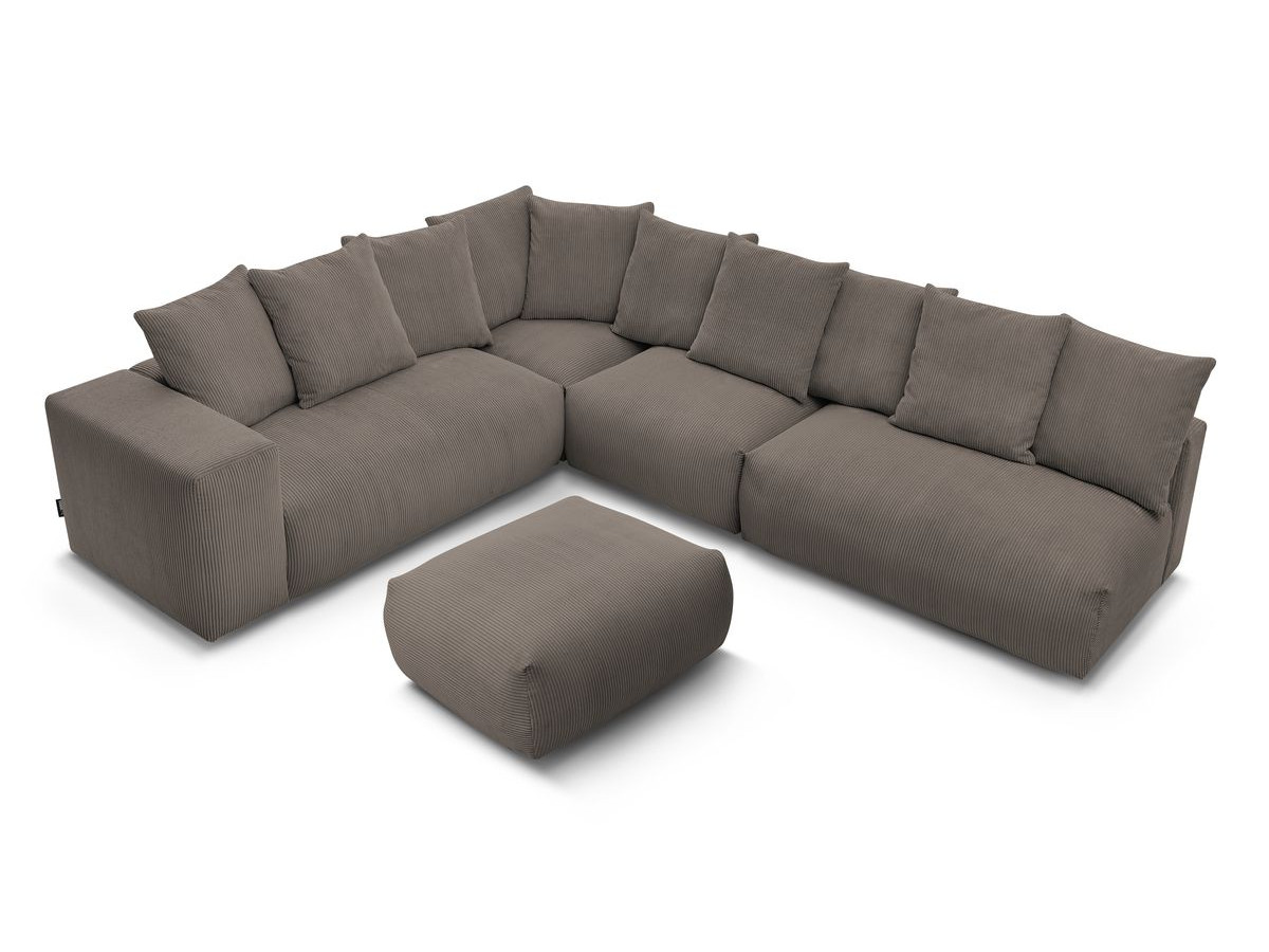 Canapé d'angle fixe modulable VOLTAIRE avec 2 chauffeuses 2 places, 1 angle, 1 chauffeuse 1 place et 1 pouf