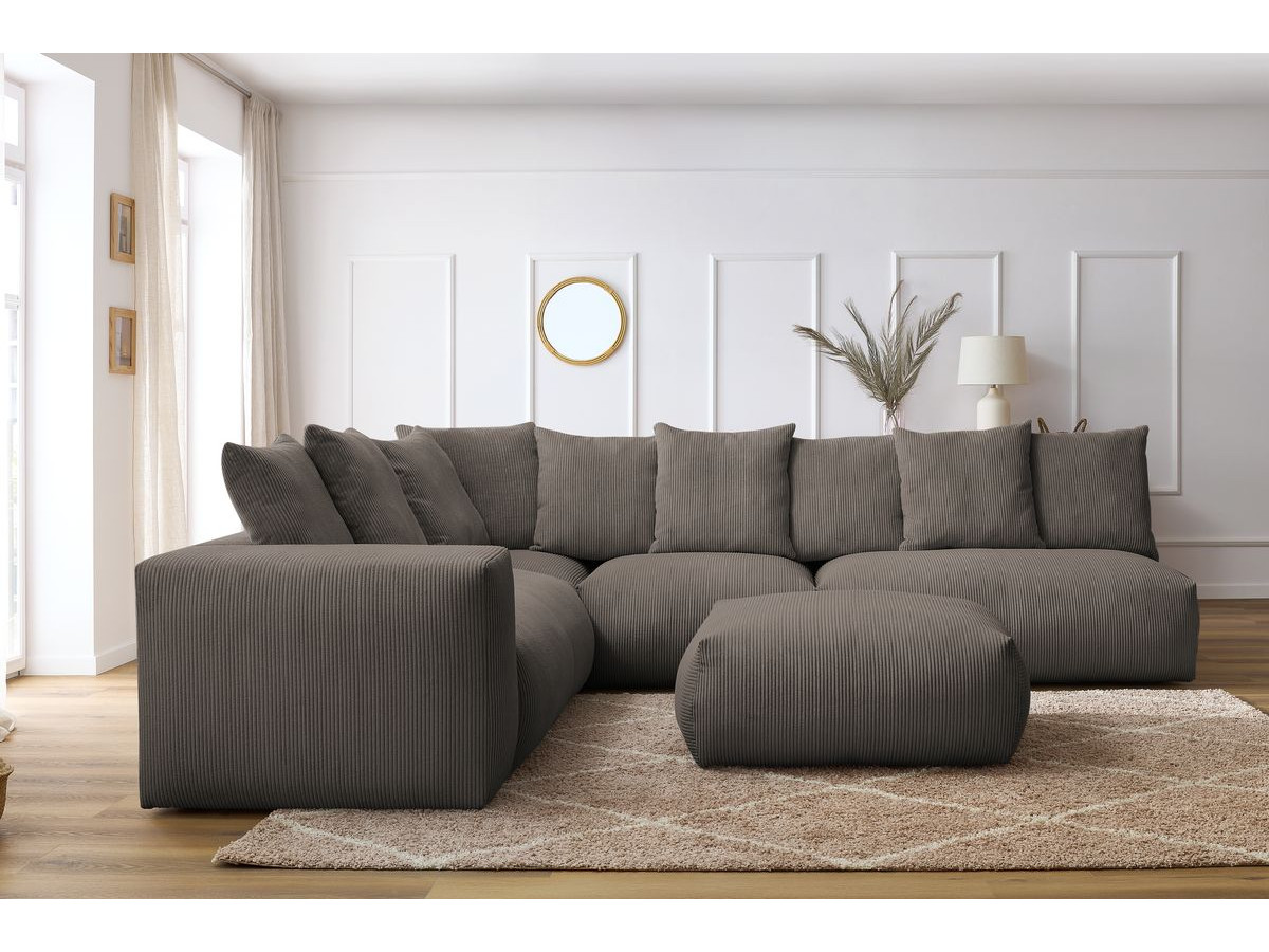 Canapé d'angle fixe modulable VOLTAIRE avec 2 chauffeuses 2 places, 1 angle, 1 chauffeuse 1 place et 1 pouf taupe angle gauche BOBOCHIC 7 places - Vue supplémentaire 3