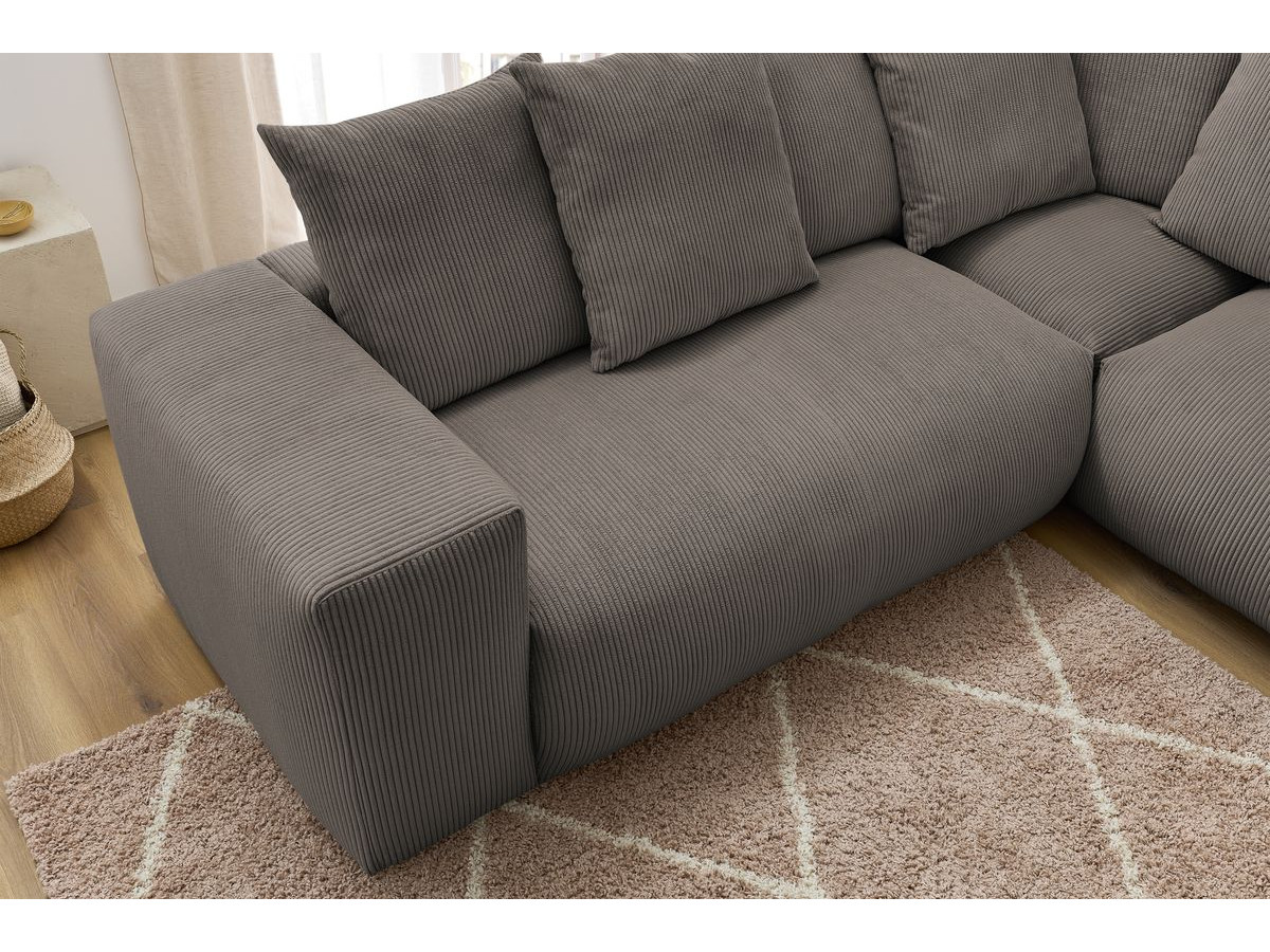 Canapé d'angle fixe modulable VOLTAIRE avec 2 chauffeuses 2 places, 1 angle, 1 chauffeuse 1 place et 1 pouf