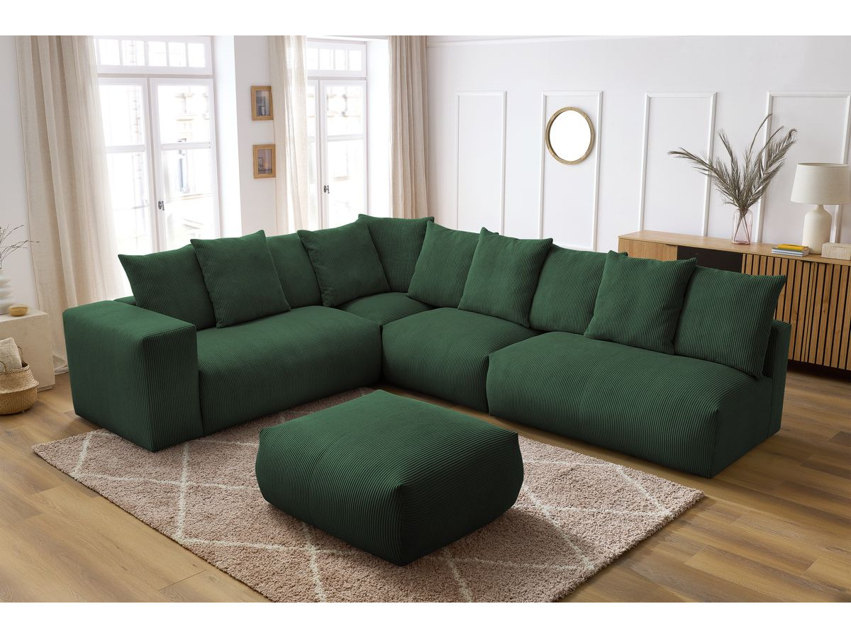 VOLTAIRE modulaire vaste hoekbank met 2 tweezitsfauteuils, 1 hoekbank, 1 enkele fauteuil en 1 poef