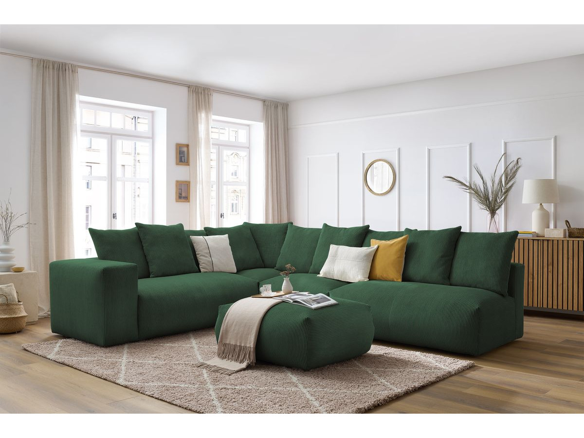 VOLTAIRE modulaire vaste hoekbank met 2 tweezitsfauteuils, 1 hoekbank, 1 enkele fauteuil en 1 poef