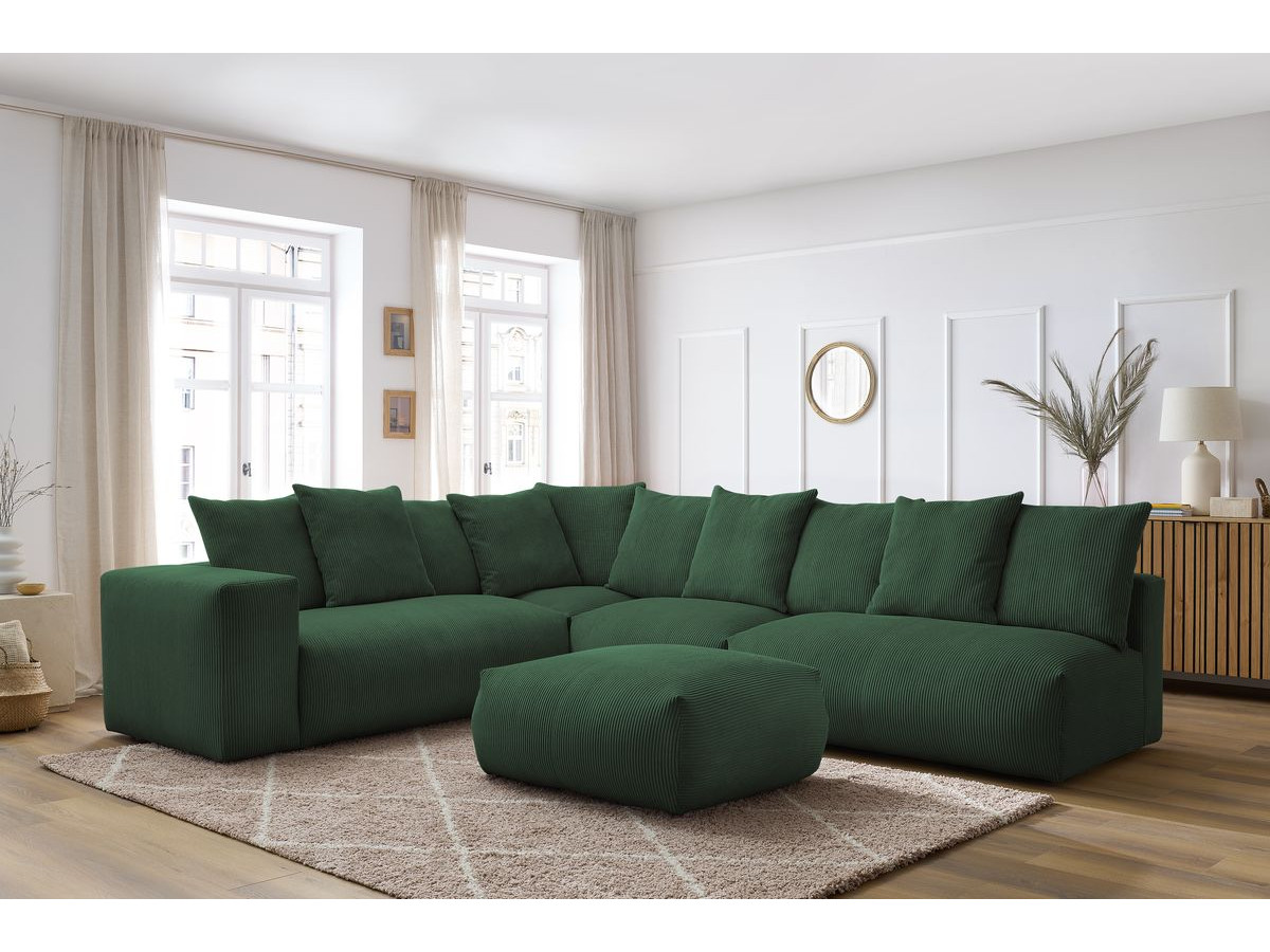 VOLTAIRE modulaire vaste hoekbank met 2 tweezitsfauteuils, 1 hoekbank, 1 enkele fauteuil en 1 poef