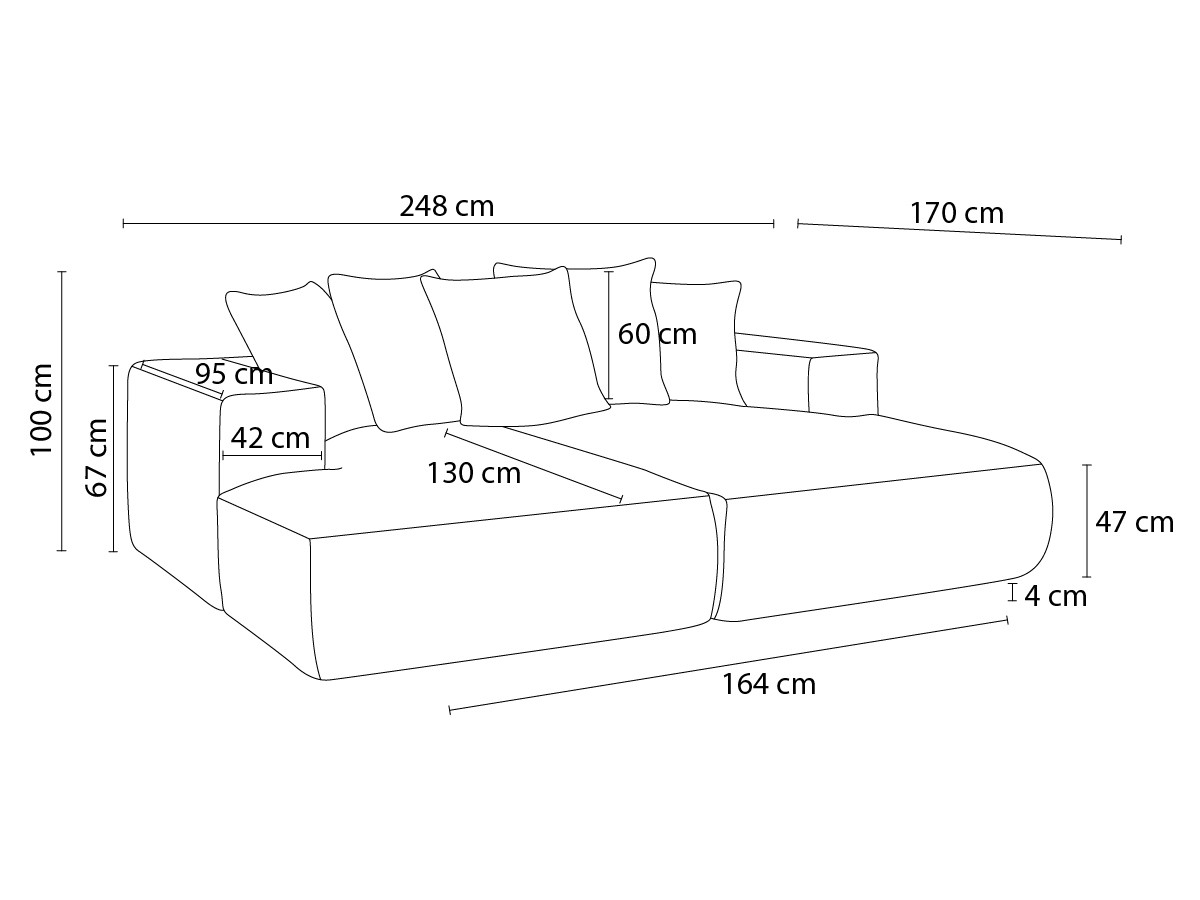Canapé droit fixe 4 places VOLTAIRE assise profonde