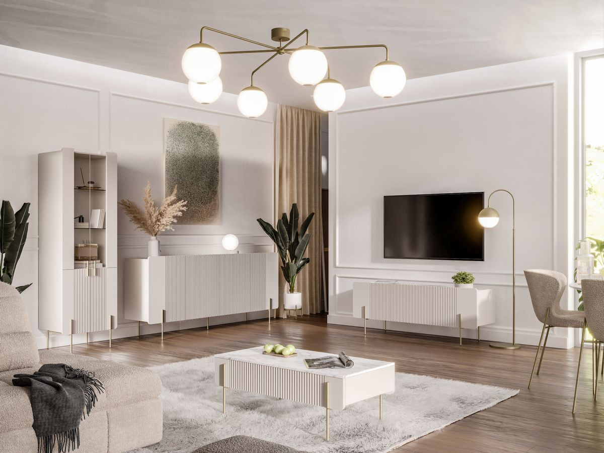 MATHILDE 3-deurs dressoir 150 cm met marmerlook bovenblad en gouden poten