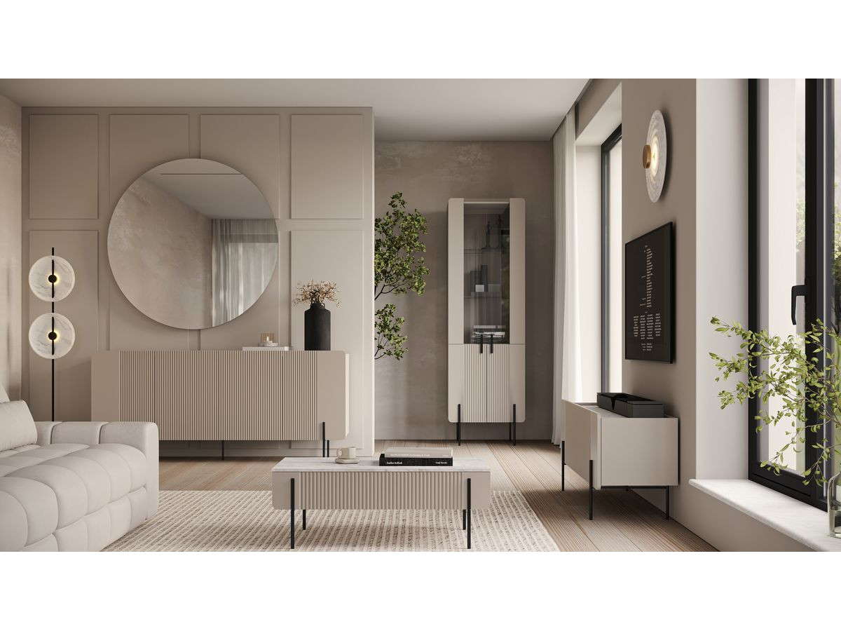Buffet 4 portes 200 cm MATHILDE plateau effet marbre et pieds noir