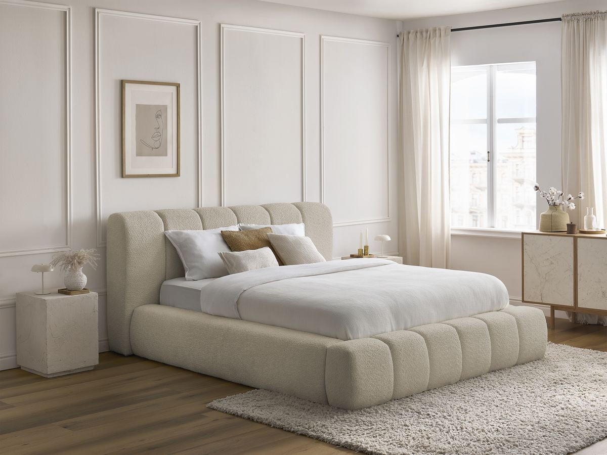 Lit coffre DENALI bouclette beige