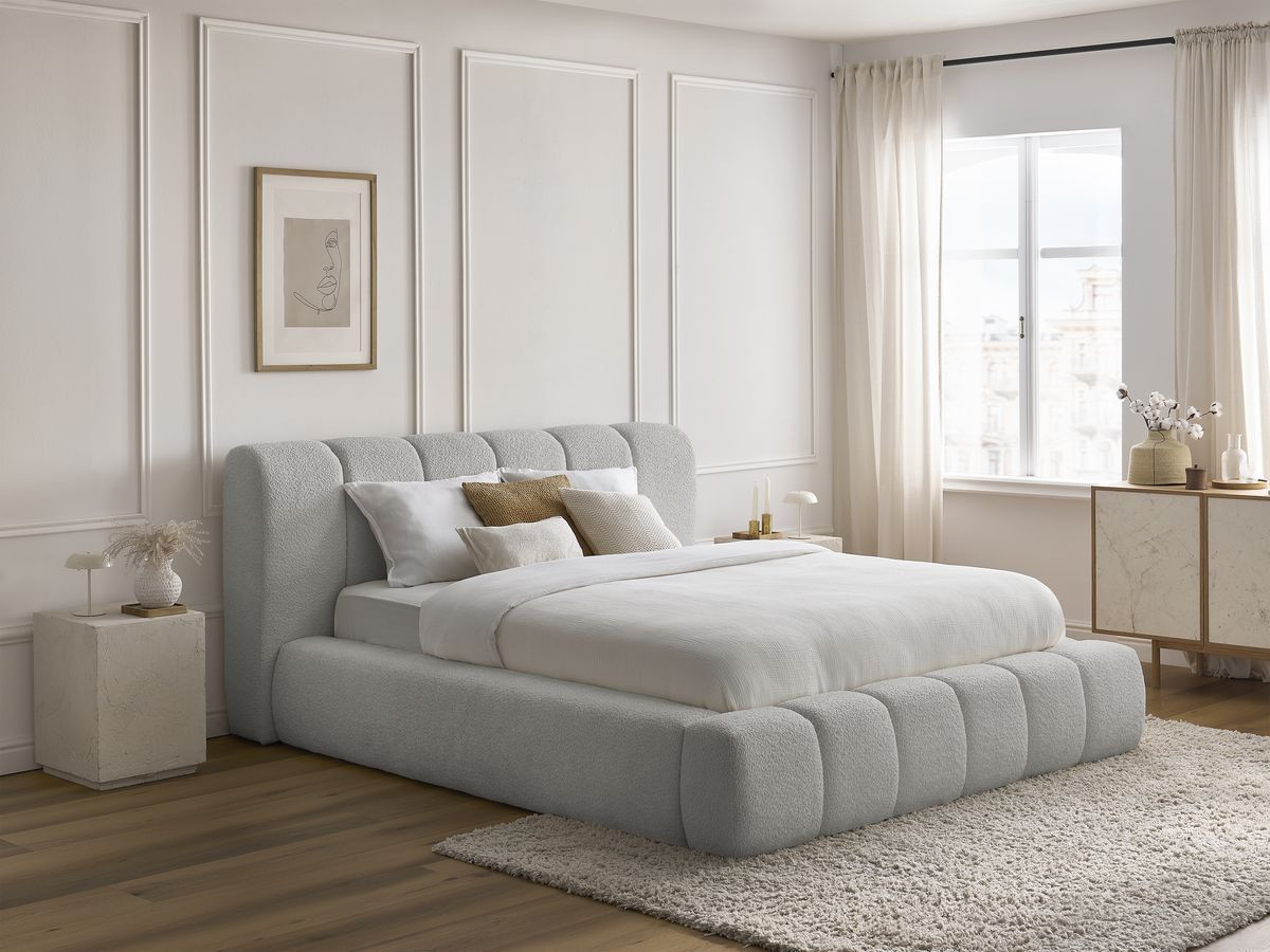 Lit coffre DENALI bouclette gris clair