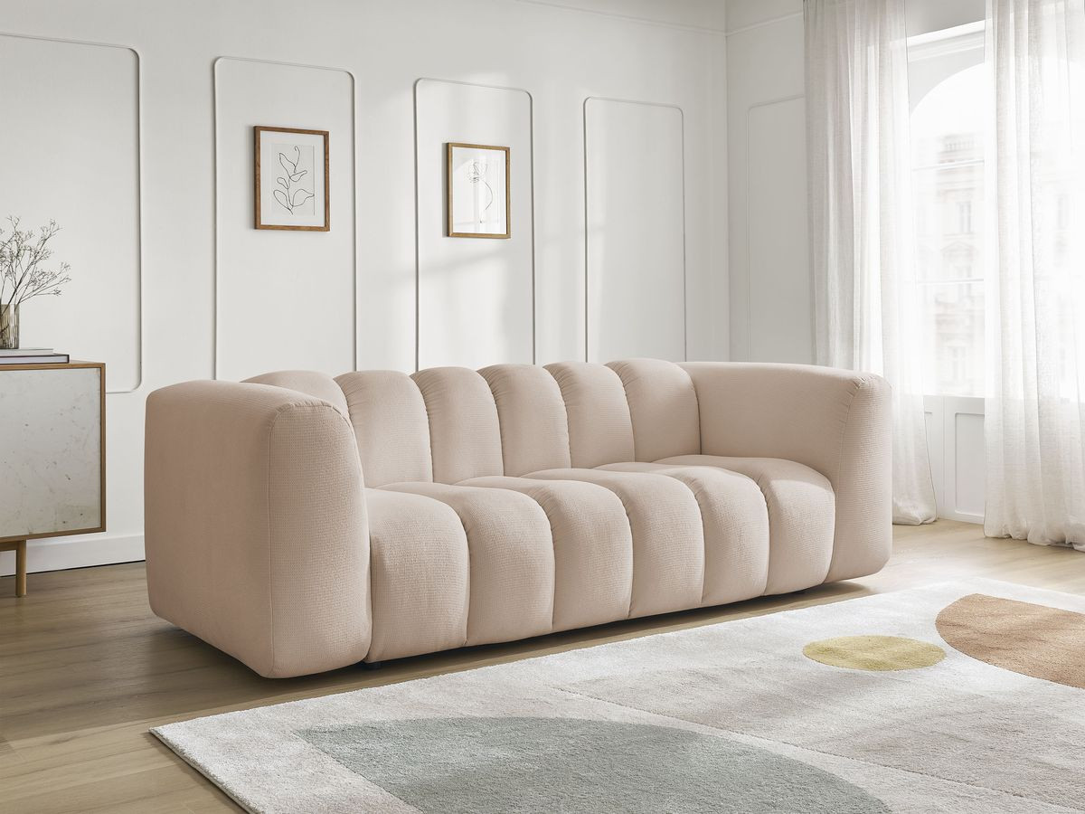 Canapé droit fixe 3 places TALIA tissu chiné beige BOBOCHIC - Vue supplémentaire 3