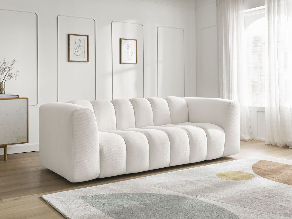 Canapé droit fixe 3 places TALIA tissu chiné blanc BOBOCHIC - Vue supplémentaire 3