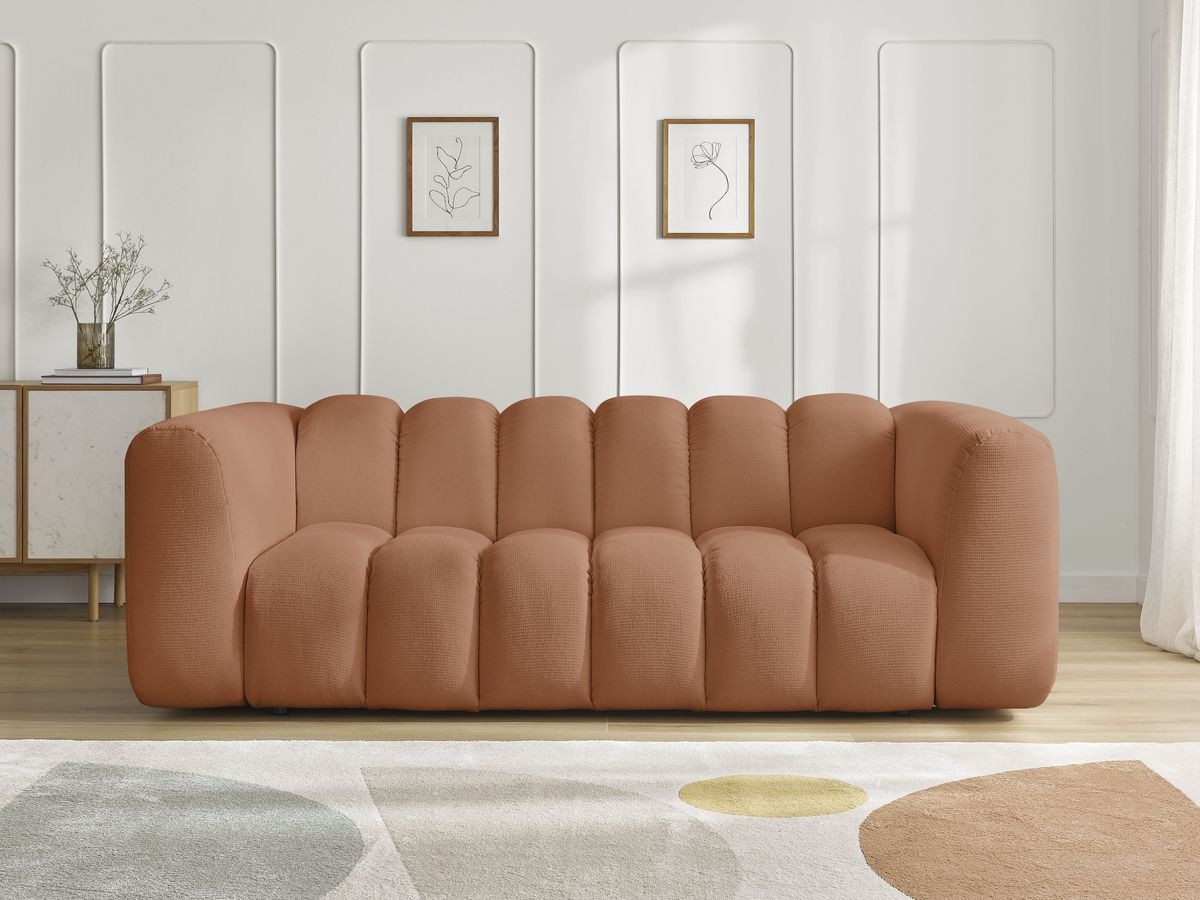 Canapé droit fixe 3 places TALIA tissu chiné orange BOBOCHIC - Vue supplémentaire 3