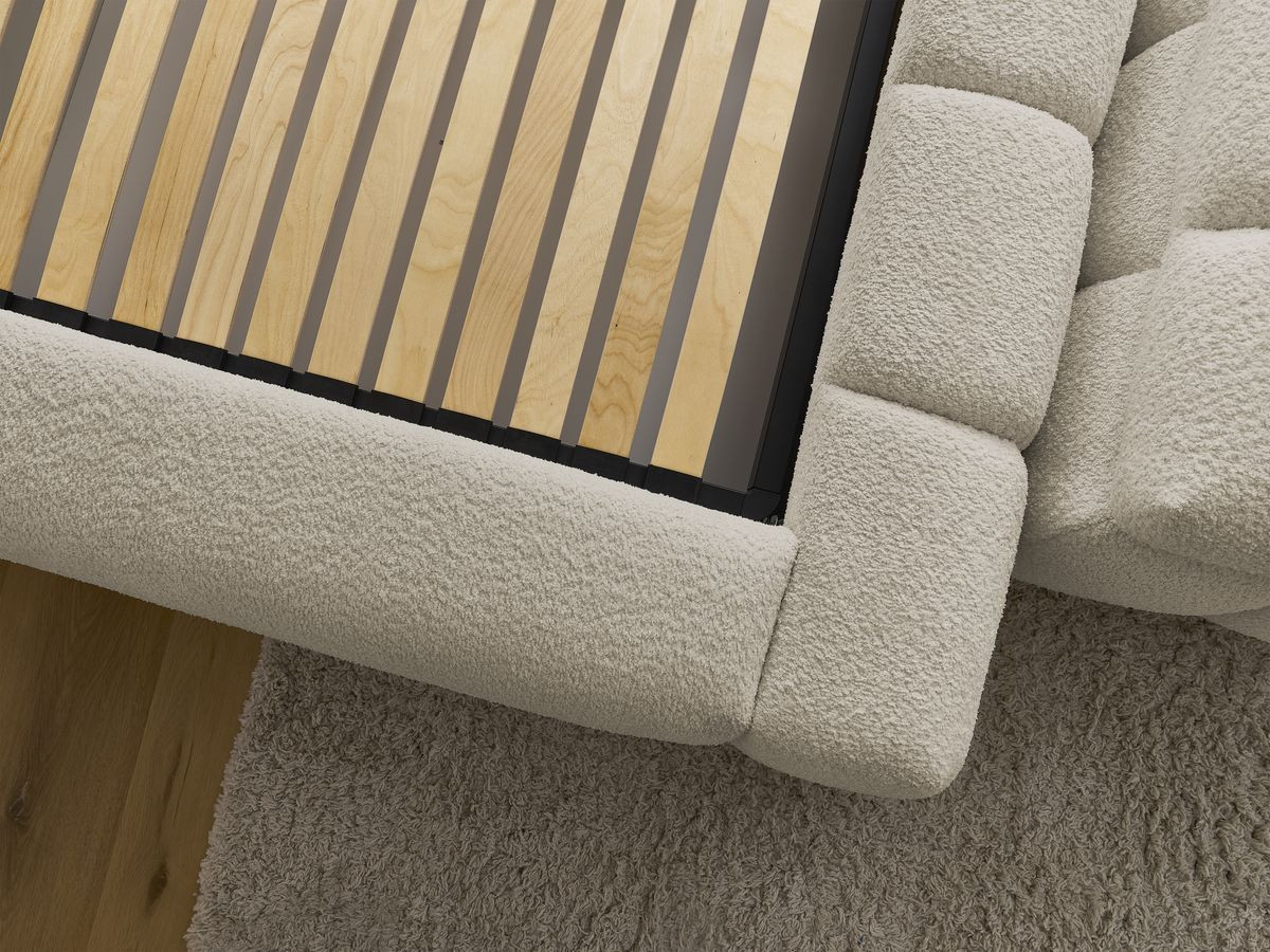 Lit coffre DENALI tissu bouclette + Bout de lit DENALI