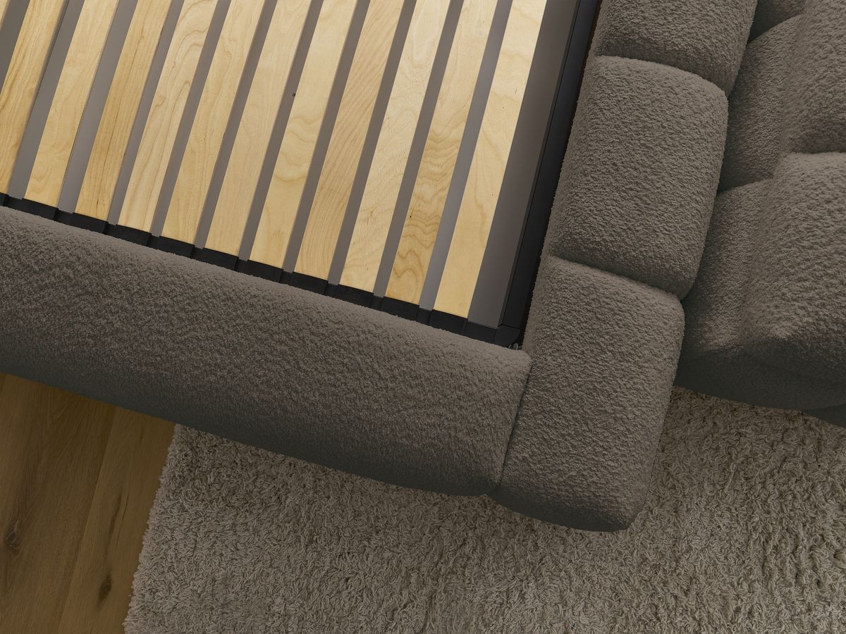 Lit coffre DENALI tissu bouclette + Bout de lit DENALI