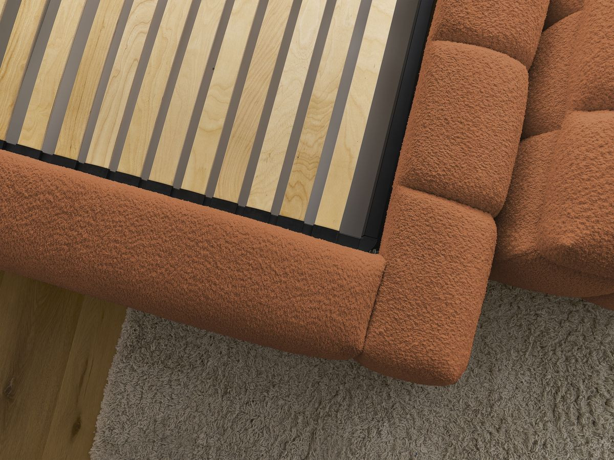 Lit coffre DENALI tissu bouclette + Bout de lit DENALI
