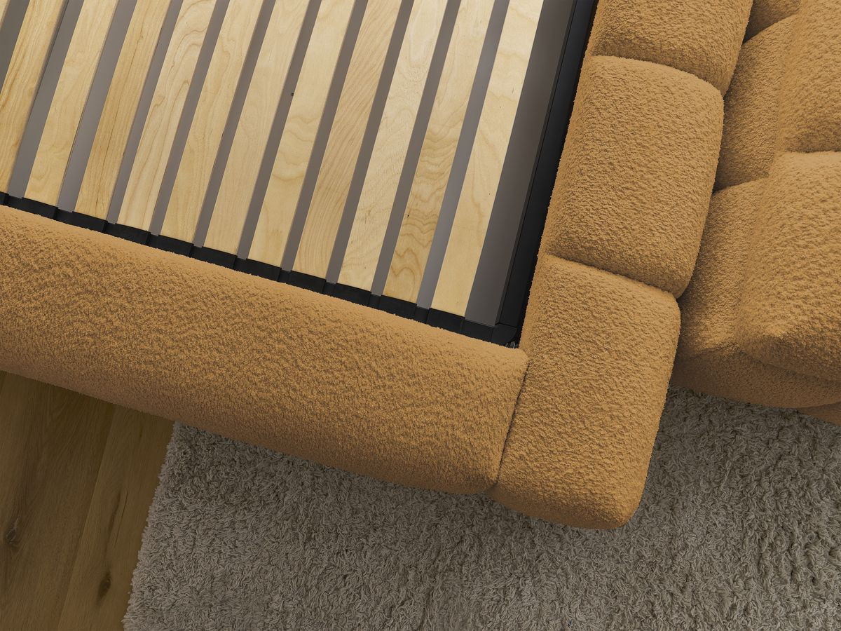 Lit coffre DENALI tissu bouclette + Bout de lit DENALI