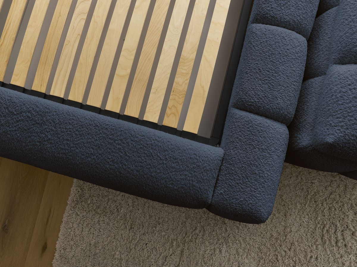 Lit coffre DENALI tissu bouclette + Bout de lit DENALI