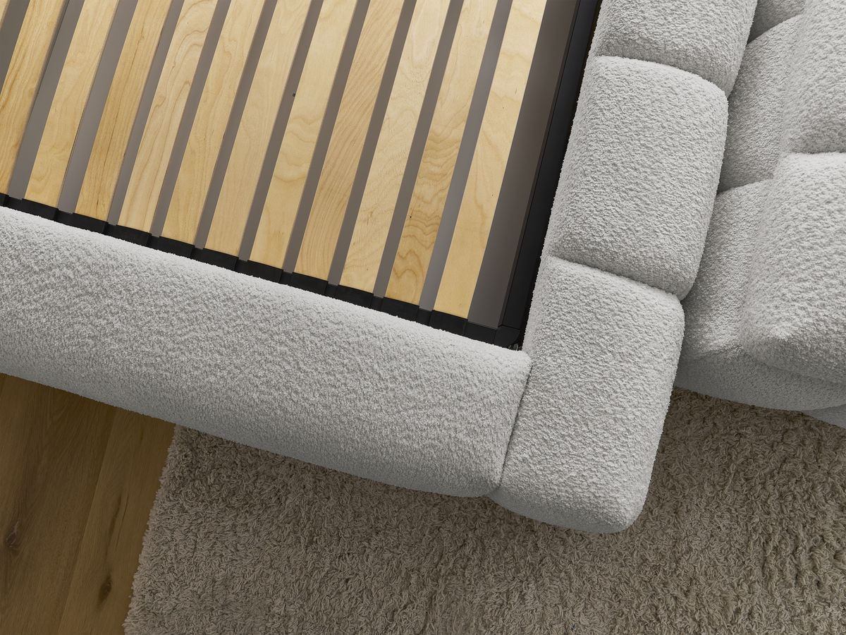 Lit coffre DENALI tissu bouclette + Bout de lit DENALI