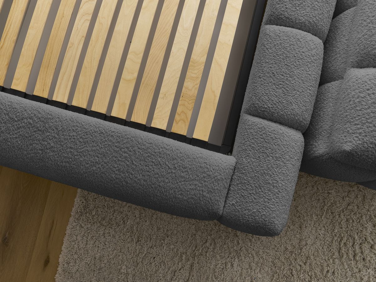 Lit coffre DENALI tissu bouclette + Bout de lit DENALI